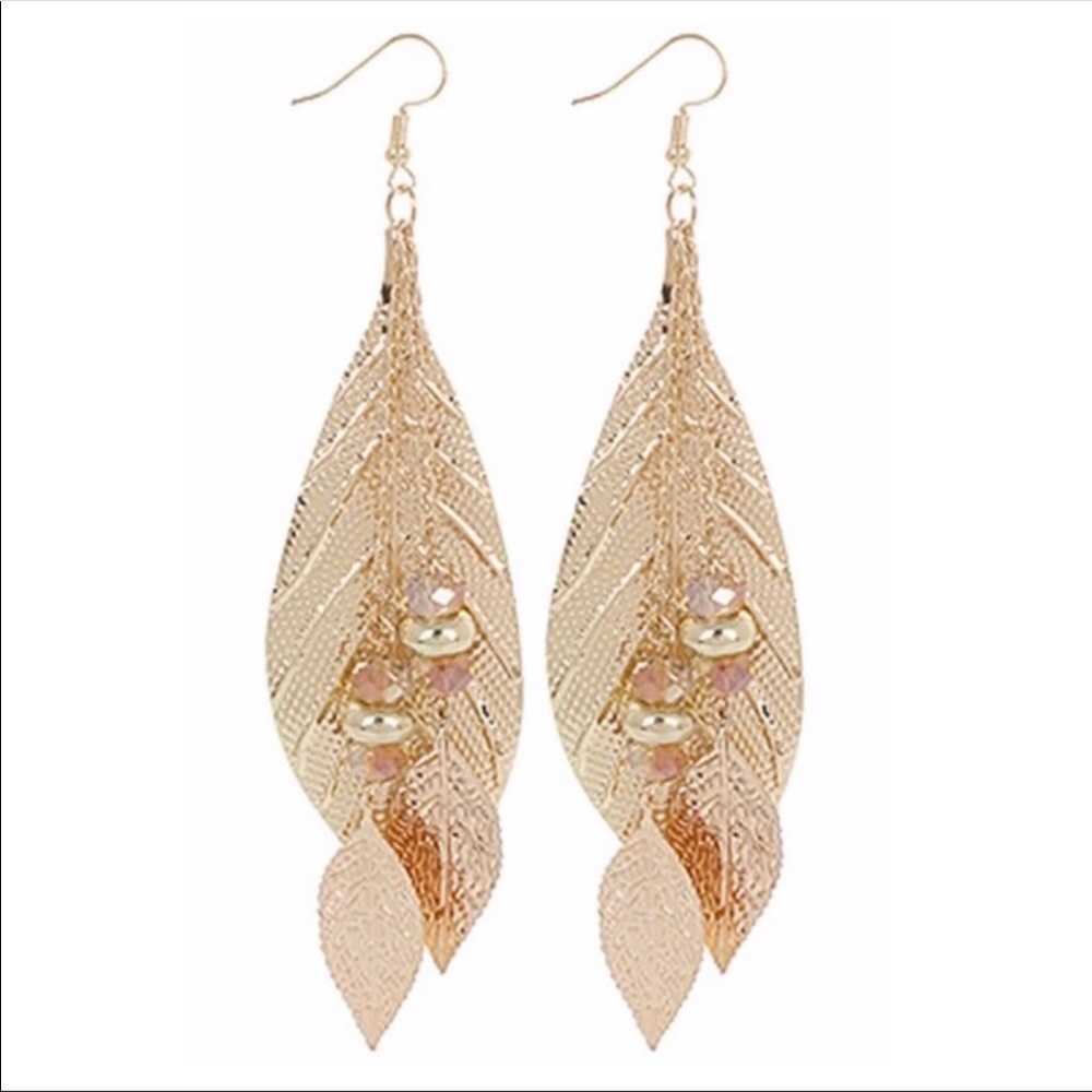 Gold Leaf Dangle Statement Earrings